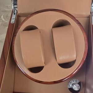Tan Watch Winder with Wood Accents